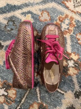 Mini Melissa Glitter Bronze and Hot Pink Kids Sneakers